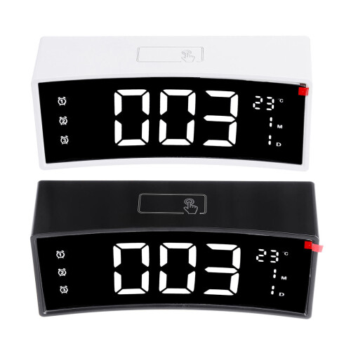 (Black) LED Alarm Clock Digital Snooze Touch Control Table Clock Day Time Temperature Display Home Decoration 1