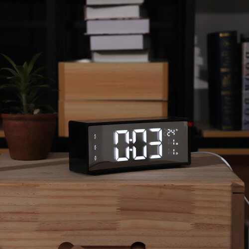 (White) LED Alarm Clock Digital Snooze Touch Control Table Clock Day Time Temperature Display Home Decoration 2
