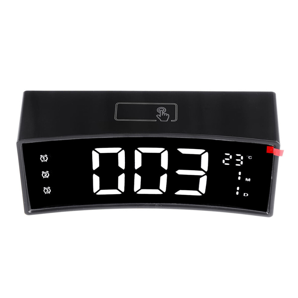 (Black) LED Alarm Clock Digital Snooze Touch Control Table Clock Day Time Temperature Display Home Decoration