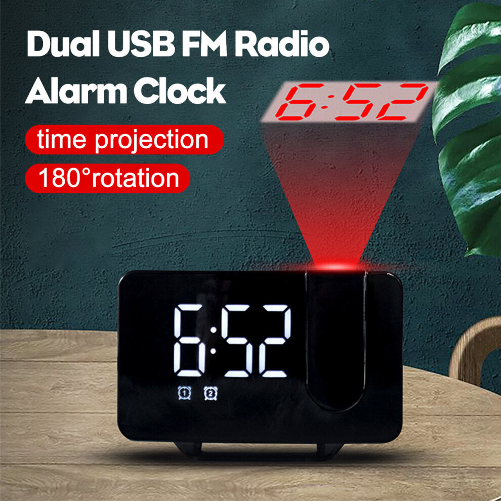 USB FM Radio Alarm Clock With Time Projection Dimmable Alarm Clock