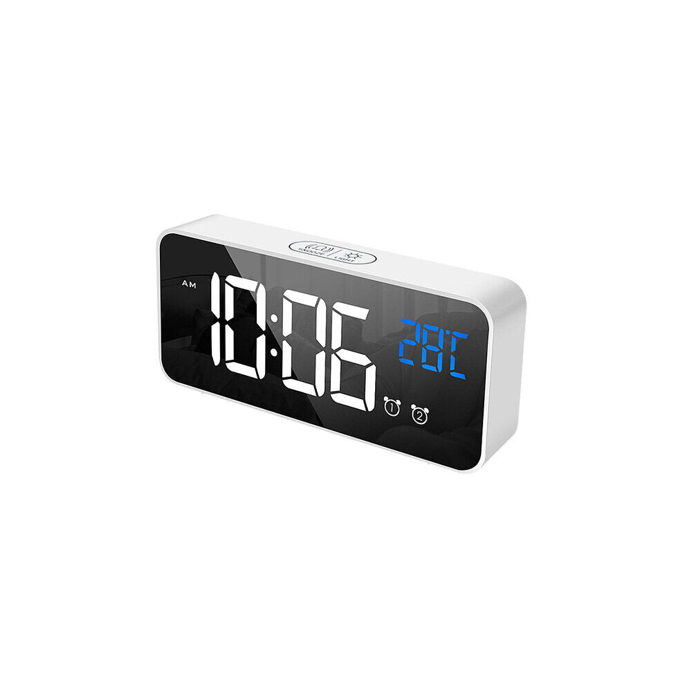 (White) Voice Control Alarm Clock Digital Snooze Mirror Timer LED Display Home Decoration Clocks