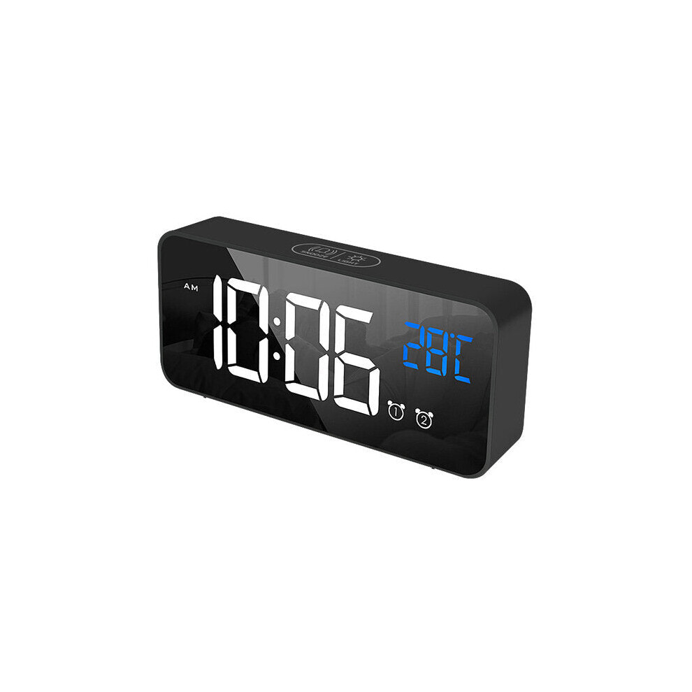 (Black) Voice Control Alarm Clock Digital Snooze Mirror Timer LED Display Home Decoration Clocks