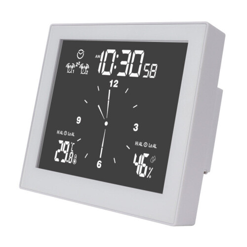 (White) Multifunctional Bathroom Temperature and Humidity Alarm Clock LCD Screen Waterproof Home Desktop Creative Timer