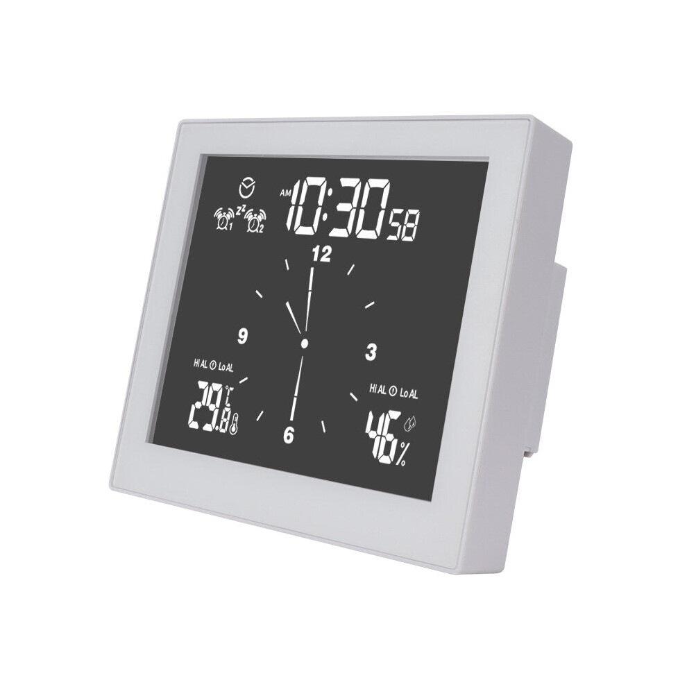 (White) Multifunctional Bathroom Temperature and Humidity Alarm Clock LCD Screen Waterproof Home Desktop Creative Timer