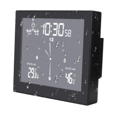 (Black) Multifunctional Bathroom Temperature and Humidity Alarm Clock LCD Screen Waterproof Home Desktop Creative Timer