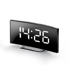 (White light) Digital Alarm Clock Desk Table Clock Curved LED Screen Alarm Clocks for Kids Bedroom Temperature Snooze Function Home Decor