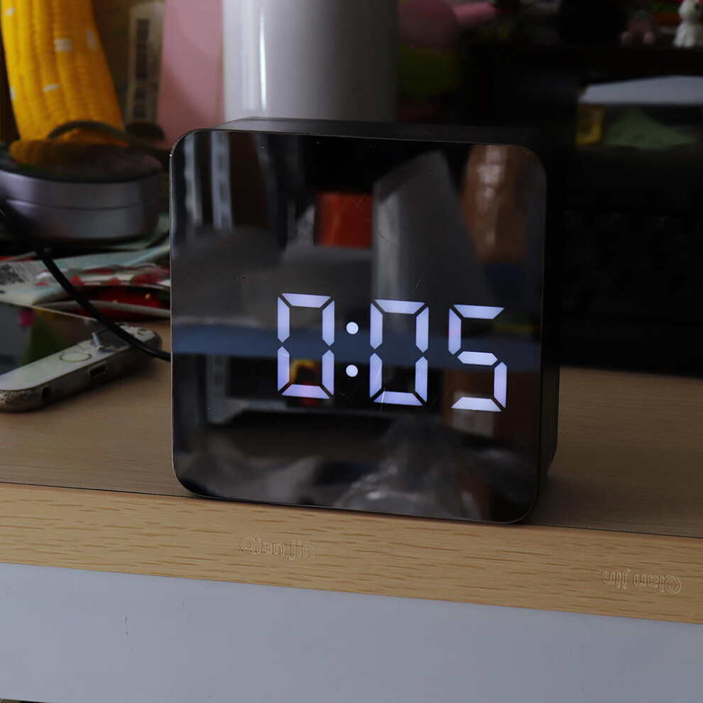 Square HD Mirror Alarm Clock Multifunction Digital Alarm Clock Mute LED Mirror Clock Makeup Mirror