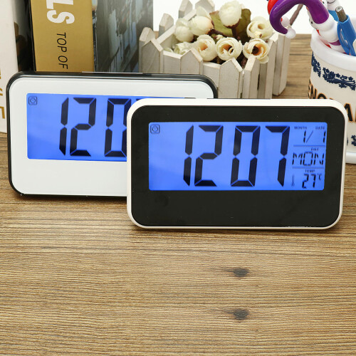 (Black) LCD Display Digital Alarm Clock Sound Controlled With Thermometer Backlight Snooze 2