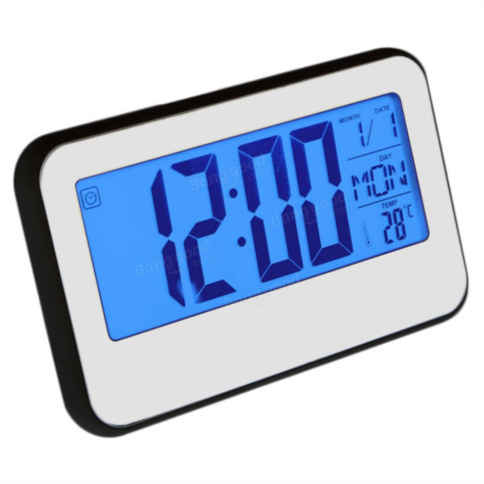 (White) LCD Display Digital Alarm Clock Sound Controlled With Thermometer Backlight Snooze