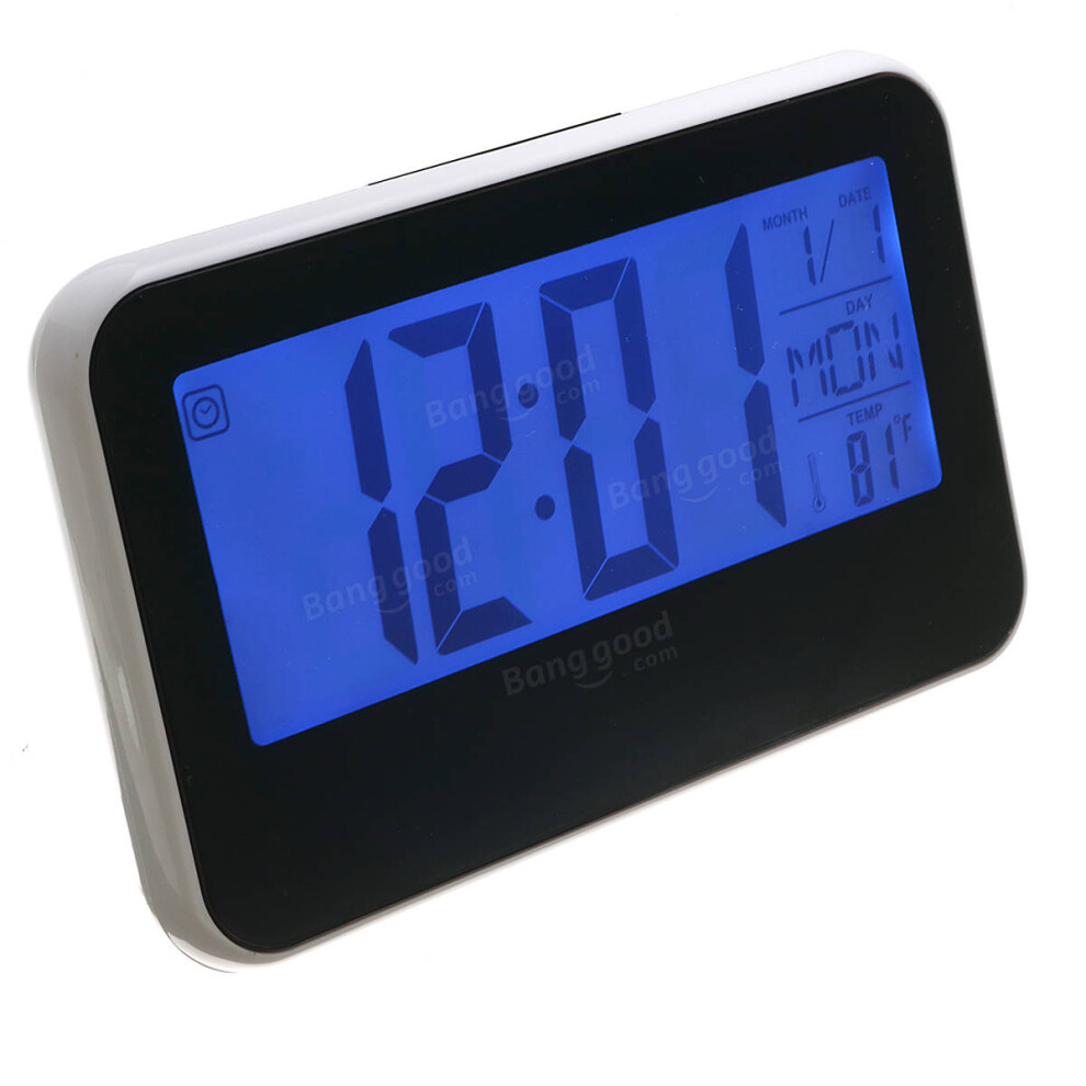 (Black) LCD Display Digital Alarm Clock Sound Controlled With Thermometer Backlight Snooze