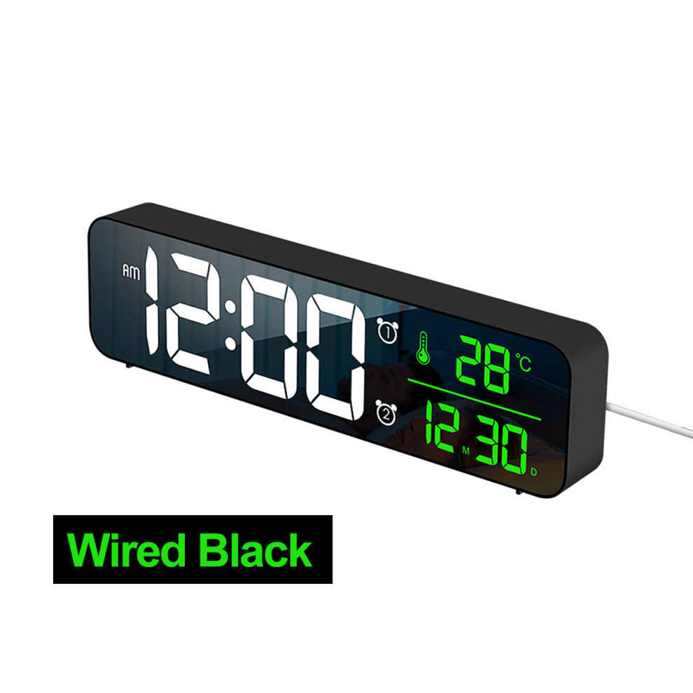 (Black) LED Digital Alarm Clock Wired Watch for Bedroom Table Digital Snooze Mirror Clock