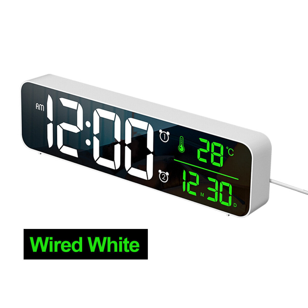 (White) LED Digital Alarm Clock Wired Watch for Bedroom Table Digital Snooze Mirror Clock