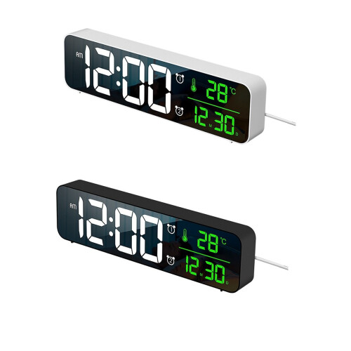 (White) LED Digital Alarm Clock Wired Watch for Bedroom Table Digital Snooze Mirror Clock 1