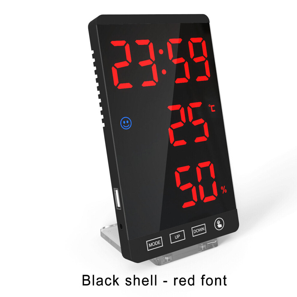 (Black shell - red font) LED Digital Alarm Clock Snooze Mirror Alarm Clock with USB Charging Port