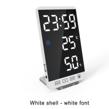 (White shell- white font) LED Digital Alarm Clock Snooze Mirror Alarm Clock with USB Charging Port