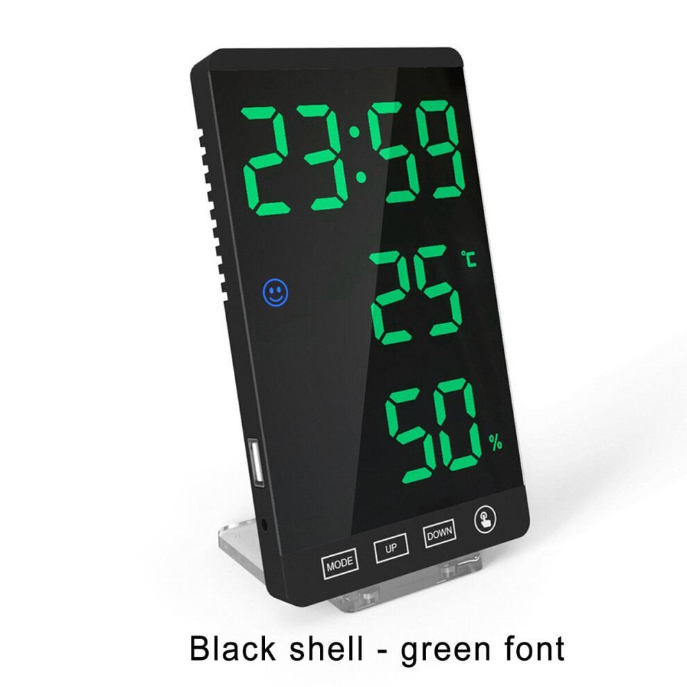 (Black shell - green font) LED Digital Alarm Clock Snooze Mirror Alarm Clock with USB Charging Port