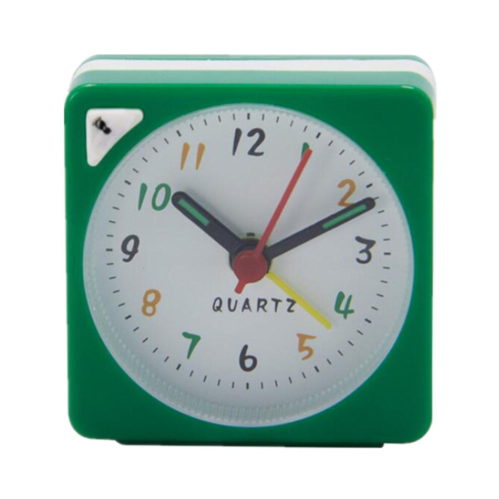 (Green) Mini Travel Alarm Clock Analogue Quartz LED Light With Snooze