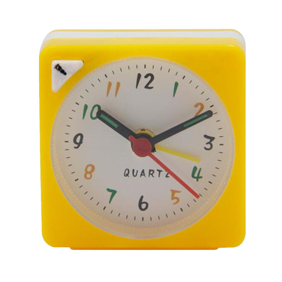 (Yellow) Mini Travel Alarm Clock Analogue Quartz LED Light With Snooze