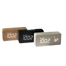 (Black) New Creative Wood Clock Rechargeable Electronic Clock Automatic Time Alarm Clock Fashion Nordic Style Clock