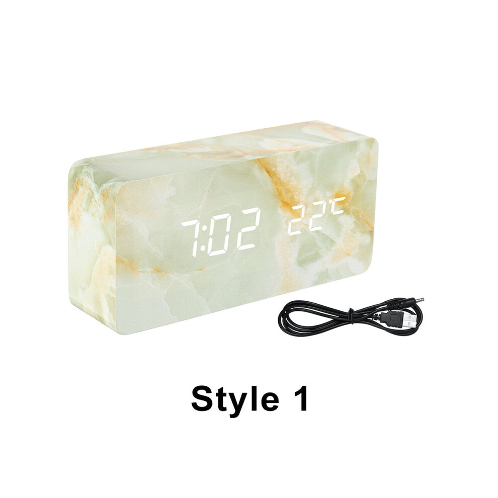 (Style 1) LED Marble Pattern Alarm Clock Creative Led Voice Control Digital Electronic Desktop Clock Temperature Display