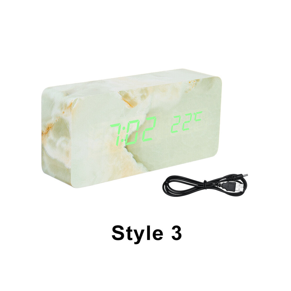 (Style 3) LED Marble Pattern Alarm Clock Creative Led Voice Control Digital Electronic Desktop Clock Temperature Display