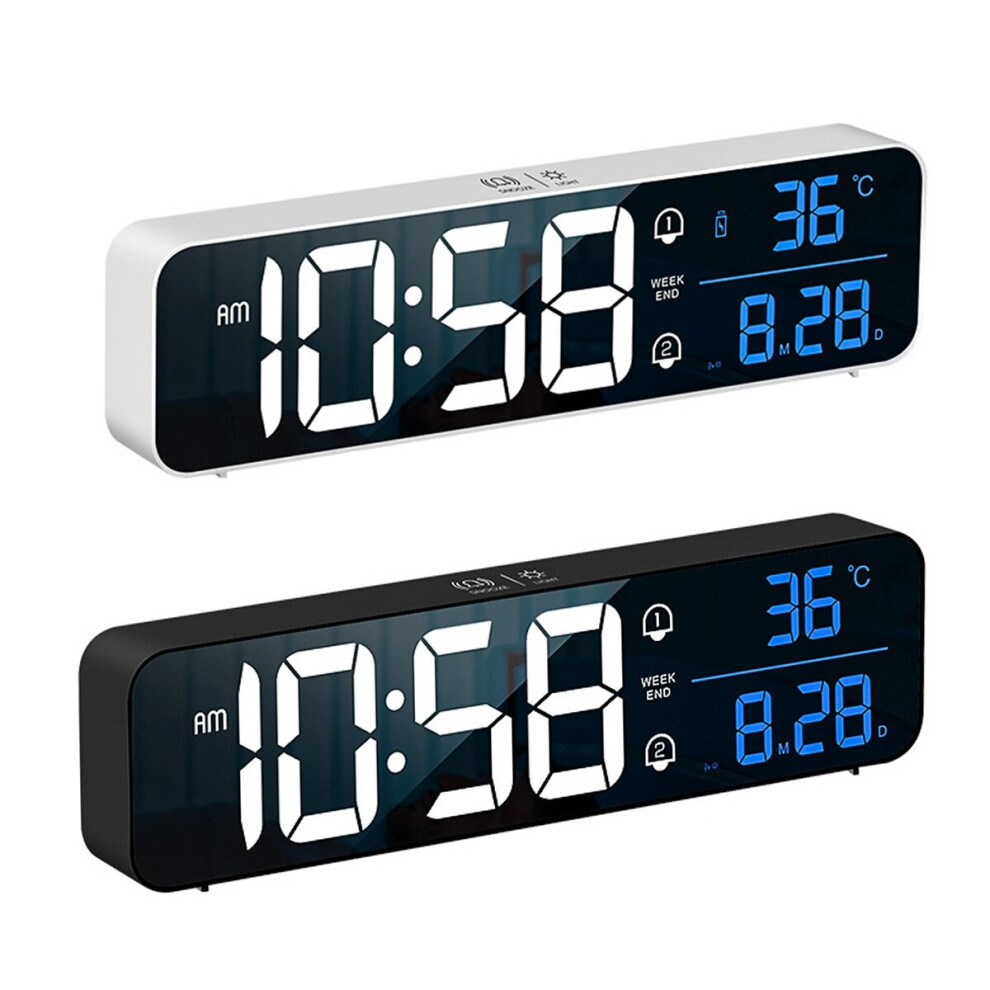 (White) LED Digital Alarm Clock Watch Table Digital Snooze USB Wireless Mirror Clocks for Bedrooms