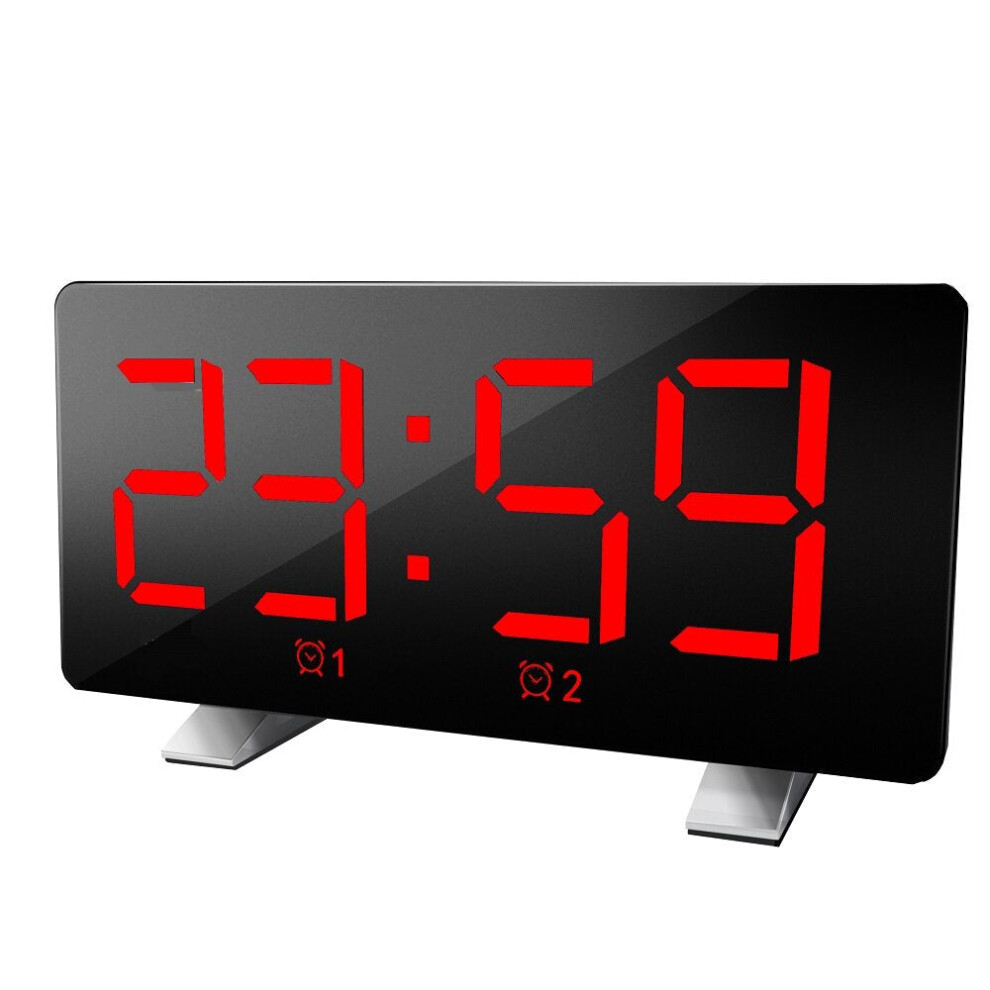 (Red) Polyphonic Double Alarm Clock LED Large Screen Display Electronic Clock