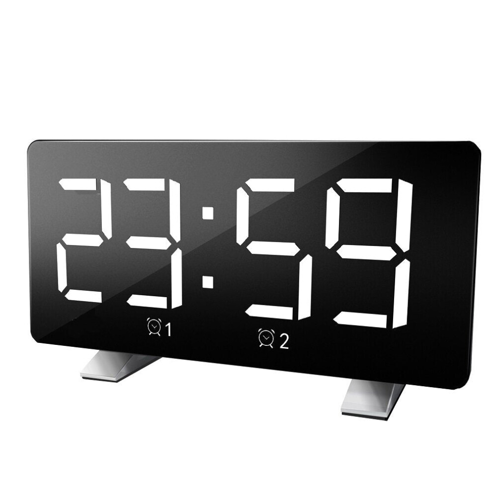 (White) Polyphonic Double Alarm Clock LED Large Screen Display Electronic Clock