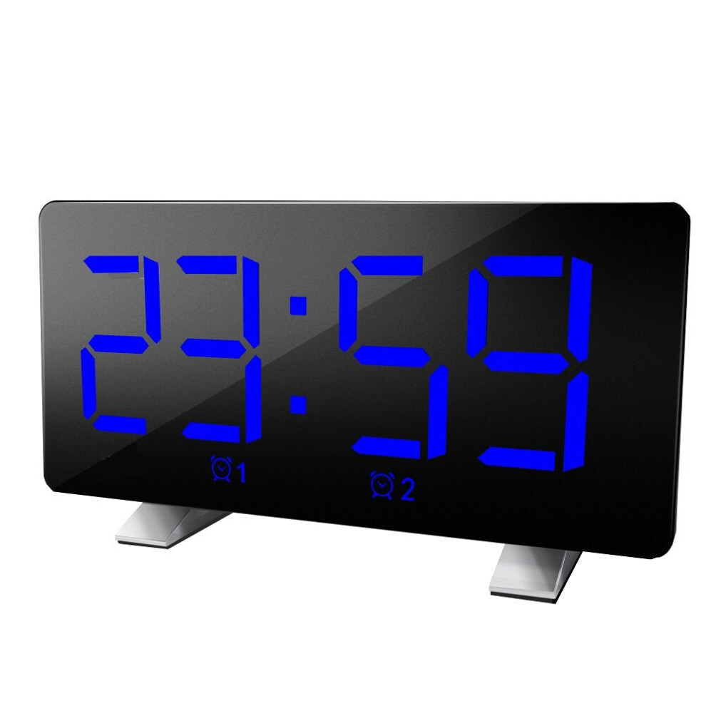 (Blue) Polyphonic Double Alarm Clock LED Large Screen Display Electronic Clock