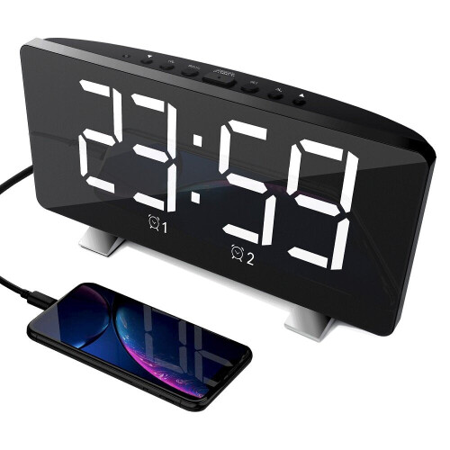 (Blue) Polyphonic Double Alarm Clock LED Large Screen Display Electronic Clock 1