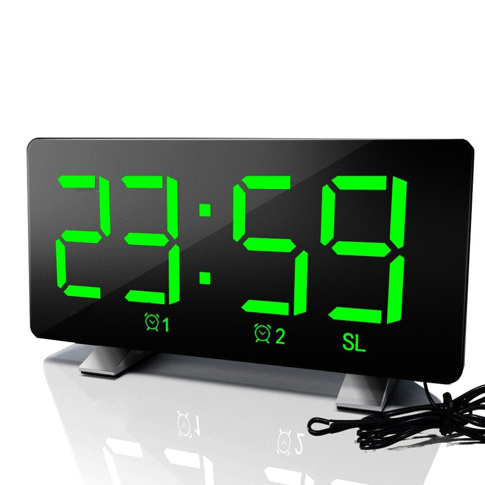 (Green) New LED Radio Alarm Clock Creative Snooze Electronic Clock USB Charging Digital Desk Clock