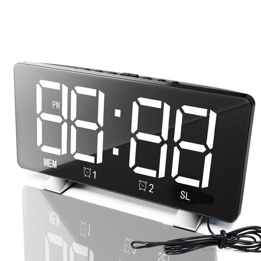 (White) New LED Radio Alarm Clock Creative Snooze Electronic Clock USB Charging Digital Desk Clock