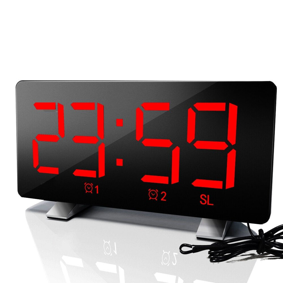 (Red) New LED Radio Alarm Clock Creative Snooze Electronic Clock USB Charging Digital Desk Clock