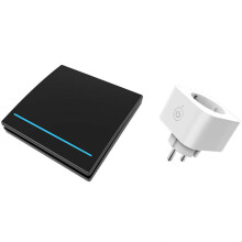 (Black) 2 in 1 433Mhz Smart EU Plug Wall Switch AC 85-240V Smart Wall Smart Switch APP Vioce Control Work With Amazon Alexa The Google Assistant