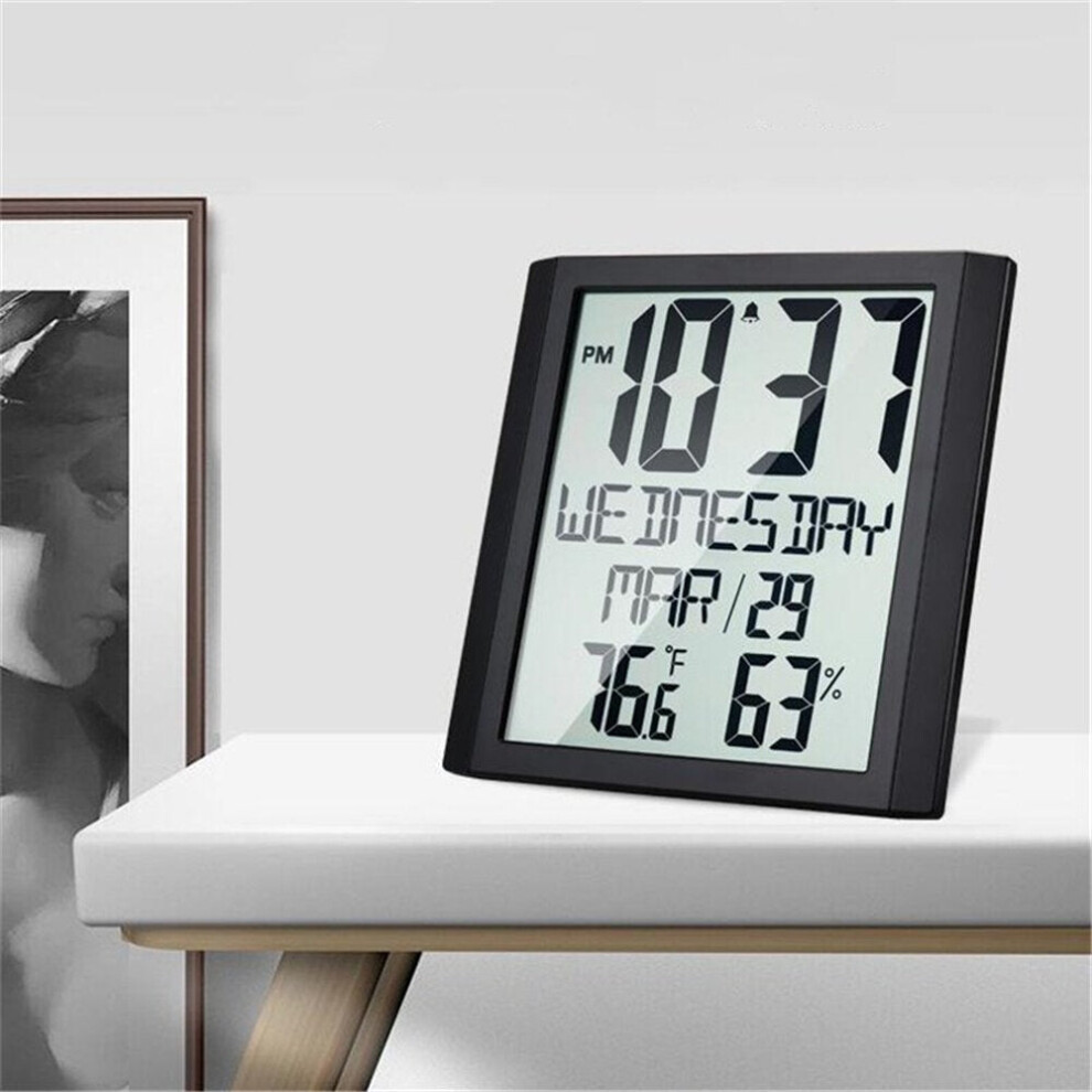 Digital Wall Clock Temperature & Humidity Snooze Alarm Clock Indoor Thermo-hygrometer Weather Monitor for Home