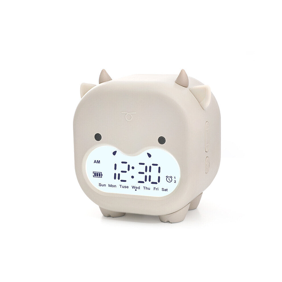 (Khaki) Timing Cow Shape Alarm Clock Digital Creative Electronic Clock Children's Student Voice Report Clock USB Charging