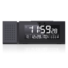 (Black) Multi-function Sound and Light Digital Alarm Clock Home Night Light IR Human Body Induction Clock with Color Alarm