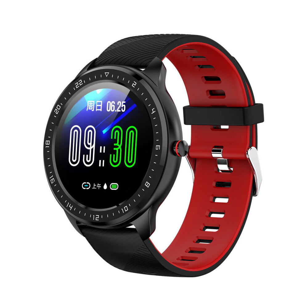 (Red) 1.3' Full Round Touch Screen Wristband Heart Rate Blood Pressure Monitor Multiple Dial Camera Control Smart Watch