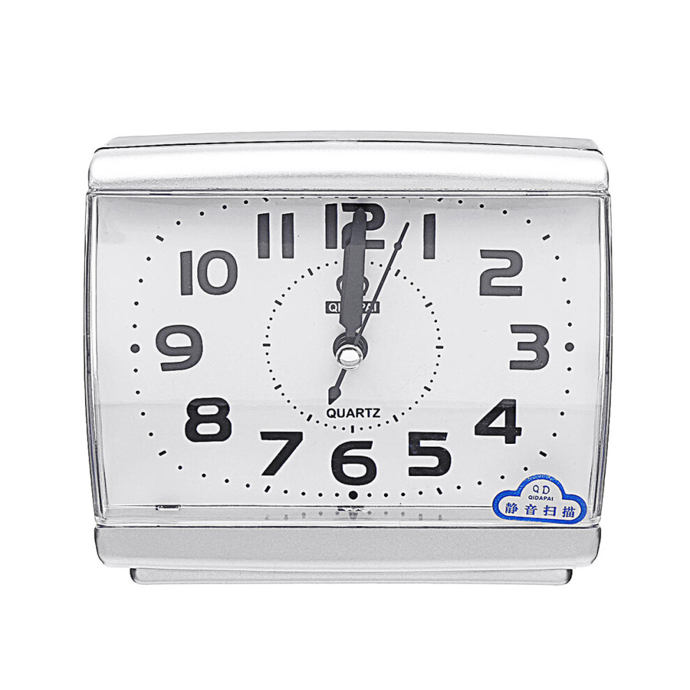 (White) Silent Alarm Clock Quartz Movement Battery Alarm Clock Home Desk Table