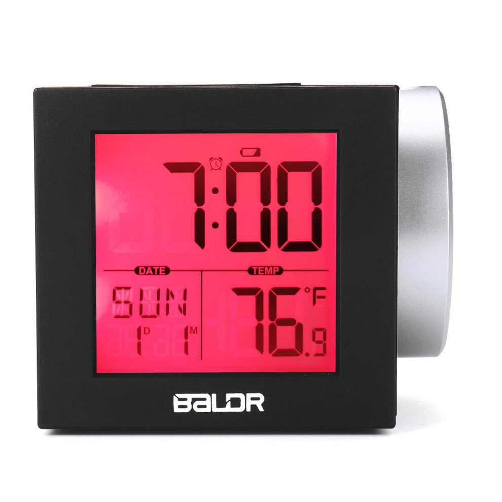 (Red) Digital LED Projection Alarm Clock Thermometer Snooze Weather Function 7 Color