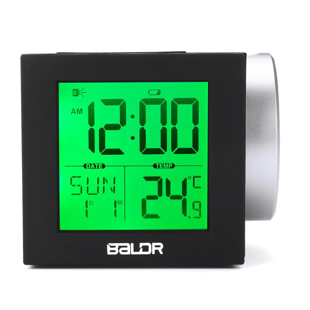 (Green) Digital LED Projection Alarm Clock Thermometer Snooze Weather Function 7 Color