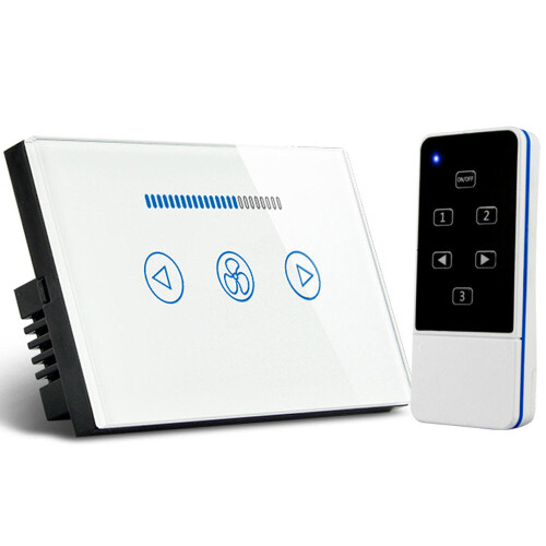 (White) US Remote Control Ceiling Fan Switch Crystal Glass Panel Wireless Ceiling Fan Stepless Speed Switch with RF433 Switch 600W 220V 1