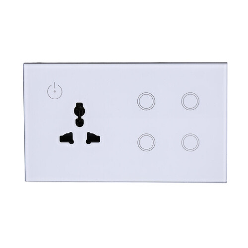 (Black) UK Standard Combination Switch Touch Glass Panel Smart WIFI 4gang Light Switch and Wall Socket Voice Control 147*86MM 2