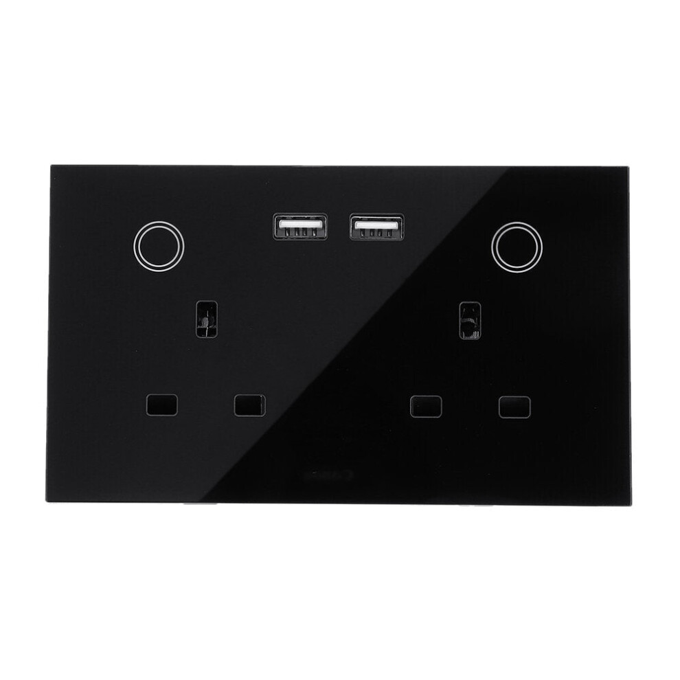 (Black) WIFI Smart USB 2 Gang Wall Socket UK Electrical Plug Outlet 15A Power Touch Switch Wireless Homekit Charge Work with Alexa Google Home