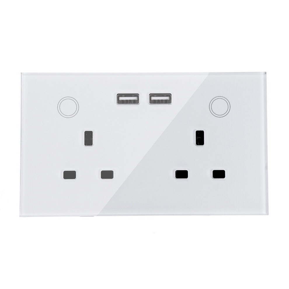 (White) WIFI Smart USB 2 Gang Wall Socket UK Electrical Plug Outlet 15A Power Touch Switch Wireless Homekit Charge Work with Alexa Google Home