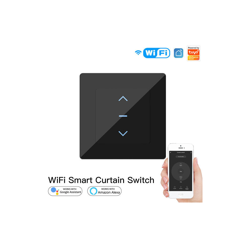 (Black) WiFi Smart Curtain Switch Touch Design for Motorized Curtains and Roller Blinds Works with Alexa Google