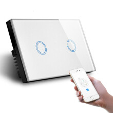 (White) Smart Home Touch Switch WiFi APP Control Lamp Switch Crystal Glass Switch Compatible With Alexa Google Assistant,1000W AC110-240V US 2 Gang 1 Way