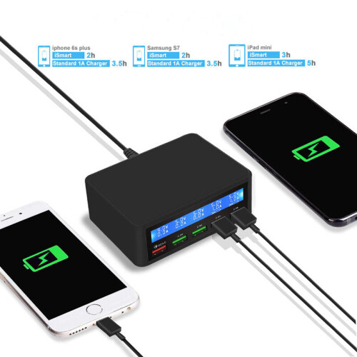 (UK Plug) USB Mobile Phone Charger Real-time Dynamic of Intelligent LCD Digital Display Automatic Recognition Quick Charging 2