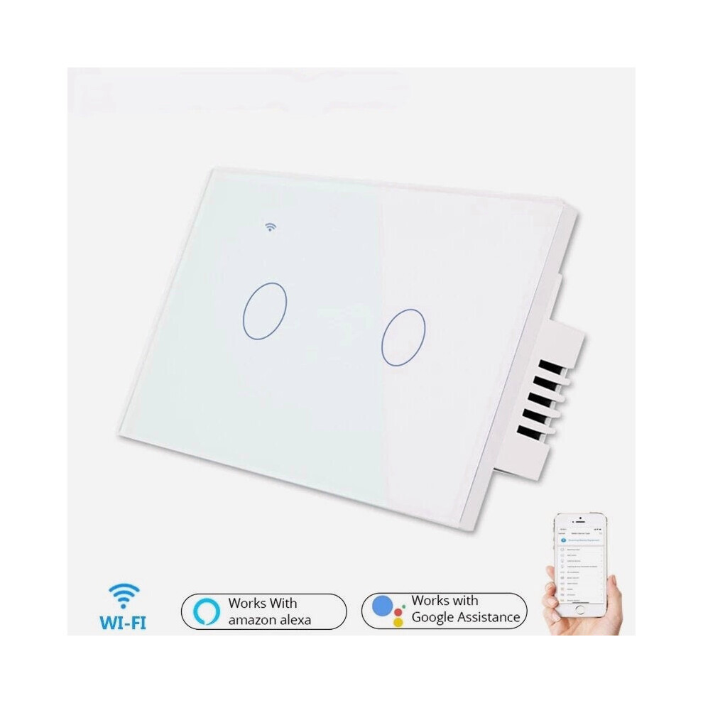 (White) US WiFi Smart Lights Wall Touch Switch APP Voice Remote Control Wireless Lamp Smart Home Switch 2Gang 1/2 Way