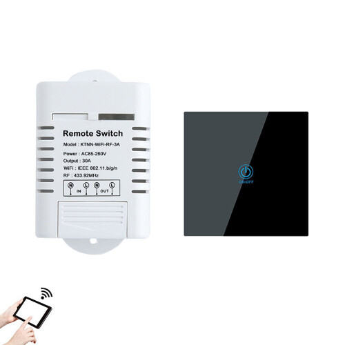 High Power WIFI Relay Switch 433MHz Receiver Smart Wireless Remote Control Switch APP Control Work With Alexa Google Home+Black RF Transmitter 1